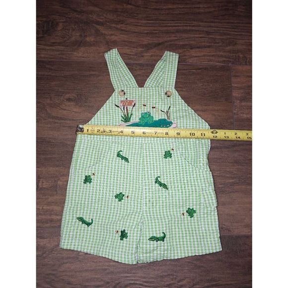 GoodlLad Infant Baby Overall Jon Jon Green & White Check w/Emroidered Frogs Size - Picture 3 of 5